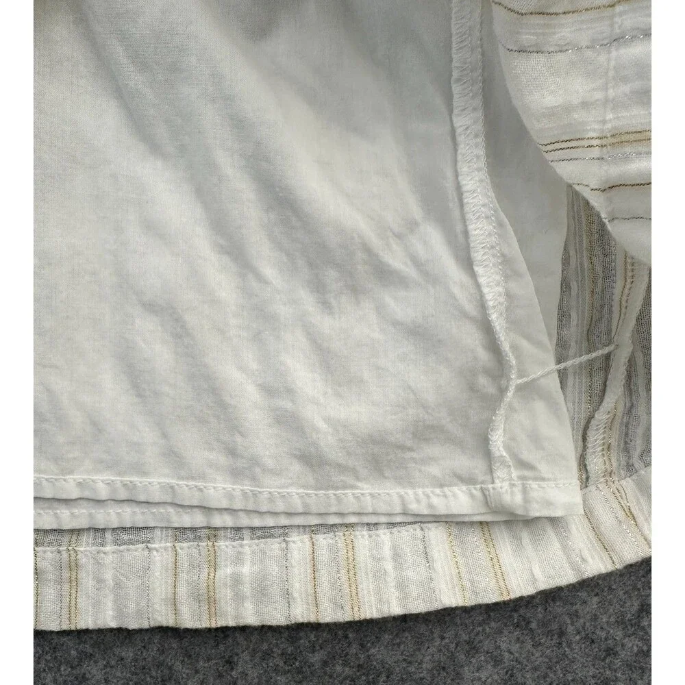 LOFT Puff Sleeve Top XS White Gold Metallic Stripe Cottagecore Romantic Feminine